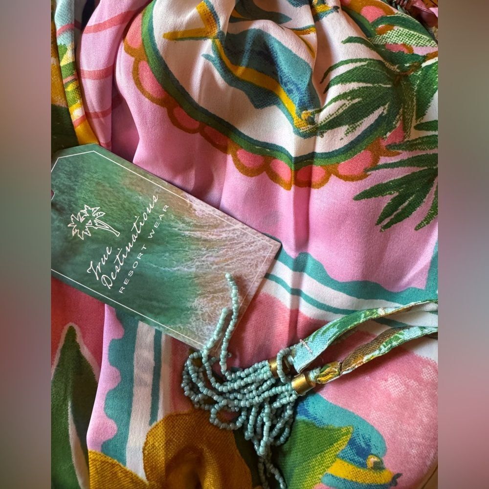 True Destinations Pink Postcard Tropical Strapless Maxi Dress XL NWT Resort - Picture 11 of 11